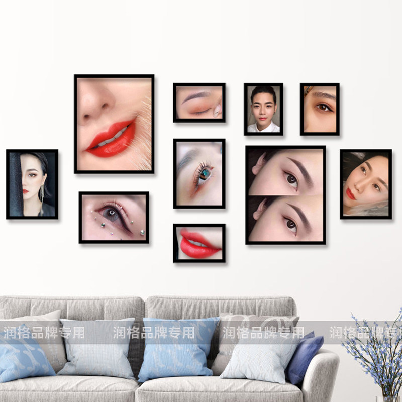 Eyebrow photo wall Beauty shop wall painting pattern embroidery Nail eyelash photo frame album Beauty salon background wall decoration