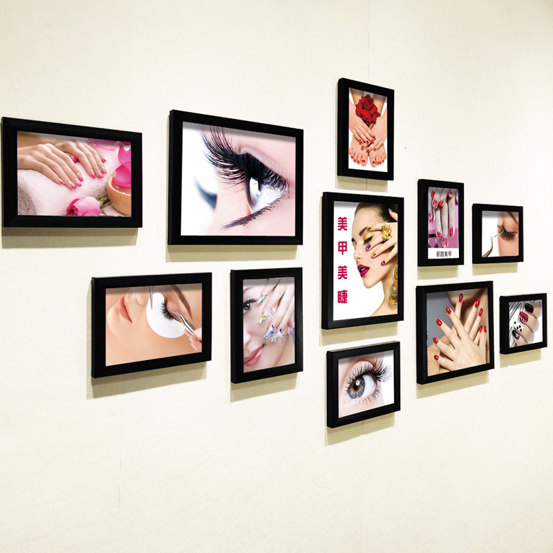 Nail shop decoration photo wall beauty salon background wall Eyebrow eye shadow photo frame wall painting Nail eyelash picture hanging painting