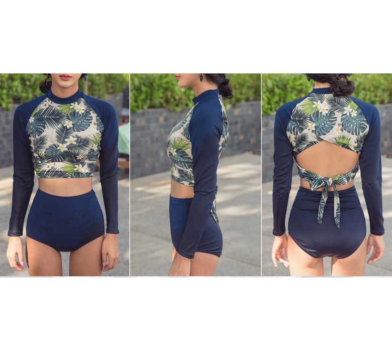 Bộ đồ bơi câu cá dài tay chống nắng mỏng eo cao che bụng tam giác chia đôi áo tắm lặn nữ đồ bơi 2 mảnh trẻ em