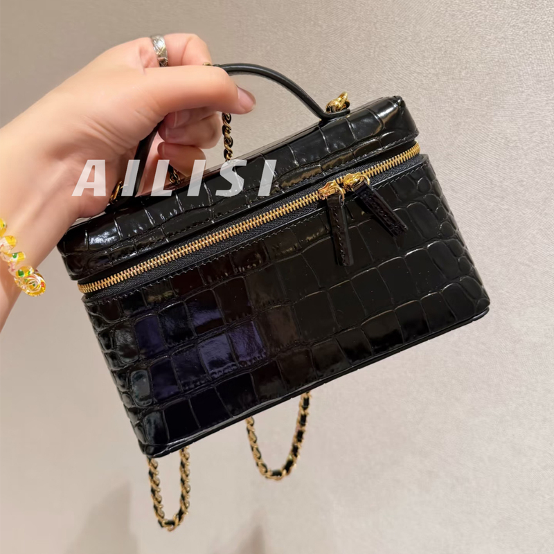26P Spring/Summer High-End Lunch Box Bag Lychee Pattern Cowhide Diamond Chain Small Square Bag Single Shoulder Crossbody Handbag for Women
