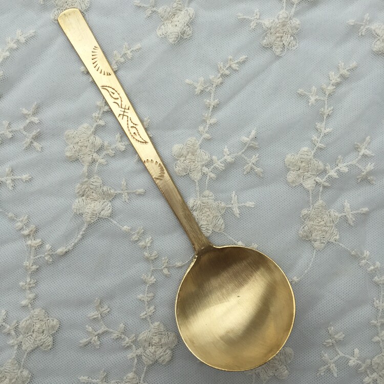 Pure copper sculpted soup spoon home desktop tablespoon porridge spoon spoon hot pot spoon