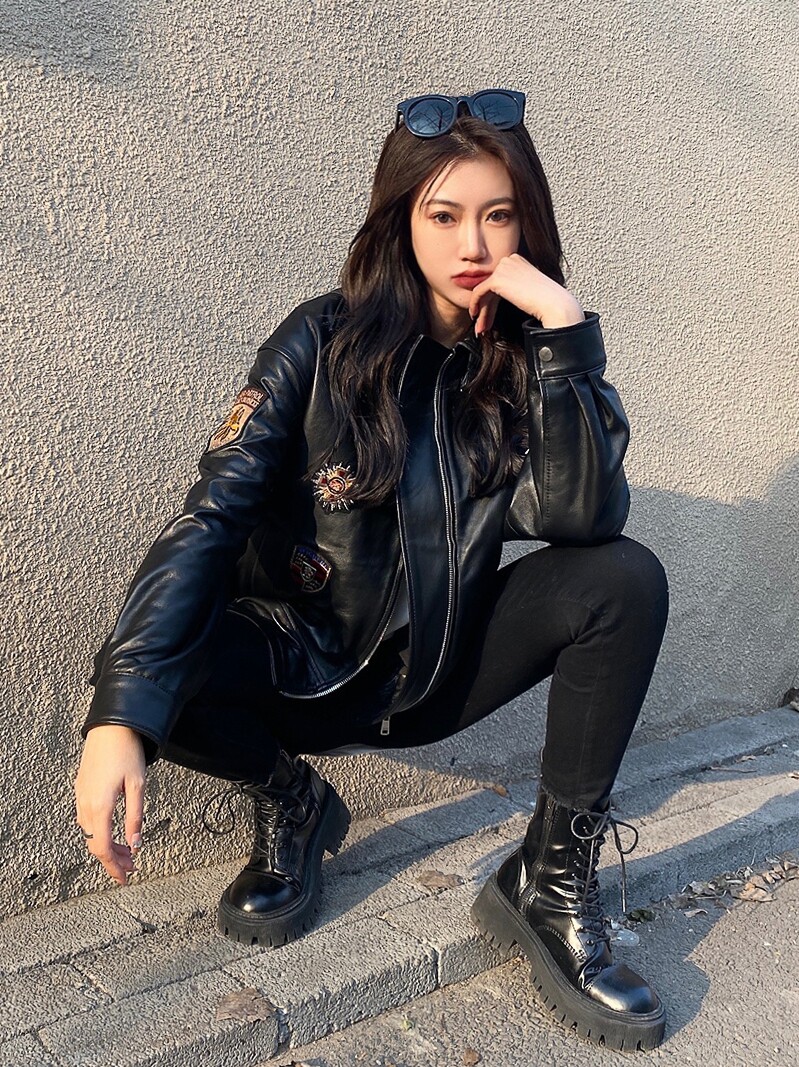 High-end Australian leather sheepskin leather motorcycle models 2021 autumn new short women's coat street
