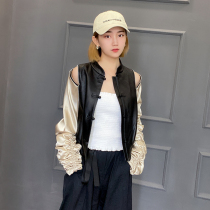 Leather leather leather jacket creative sleeve bat sleeve 2021 Winter new short women casual coat tide