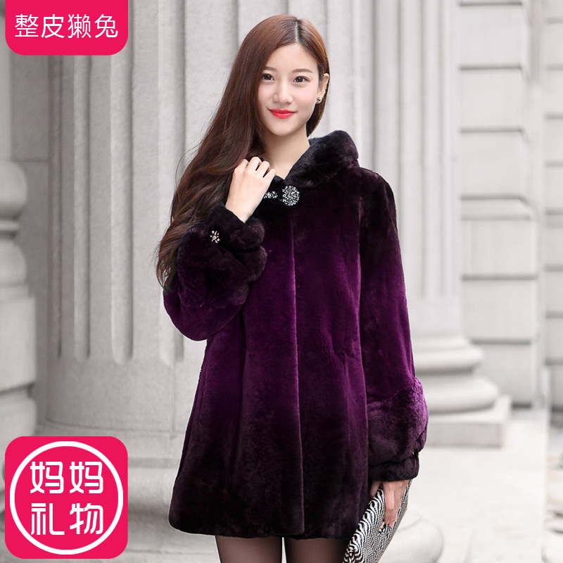 Rex Rabbit Fur Grass Medium Long Version Women's Coat 2021 Winter New Pint Whole Pirex Rabbit Coat in Old Age Mom clothes