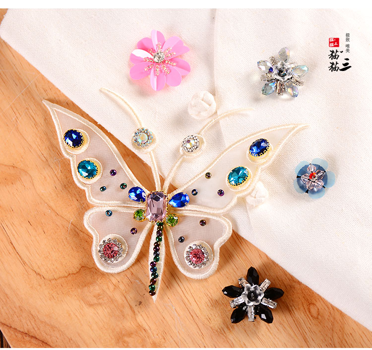 Organza Yarn Handmade Nail Rhinestone Butterfly Cloth Stickers Clothes Patch Stickers Handmade Diy Clothing Accessories display picture 2