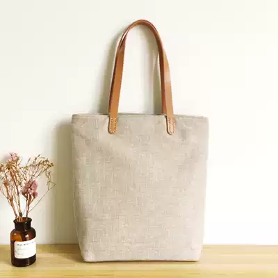 Original handmade cotton and linen literary retro solid color simple wild canvas bag men's vertical canvas bag women's shoulder bag