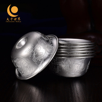 S999 sterling silver water supply bowl Hand-carved seven water supply bowls Tibetan Tantric wine supply eight treasures water purification holy water cup