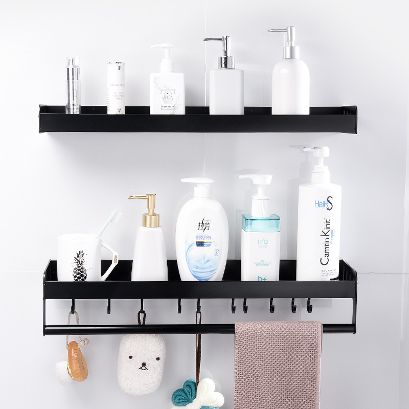 Bathroom Shelving Black Double Layer Free of perforated Space Aluminum Makeup Room Containing shelf washstand Hanging Towel Rack