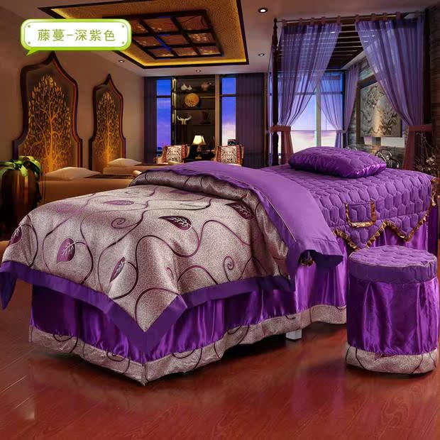 Vẻ đẹp giường bao gồm bốn bộ thẩm mỹ viện cơ thể massage giường màu rắn vuông đầu tròn ga spa