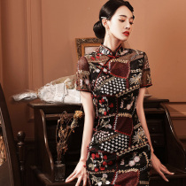 High-end cheongsam noble fashion lace cheongsam 2020 new slim mid-sleeve womens long spring thin summer