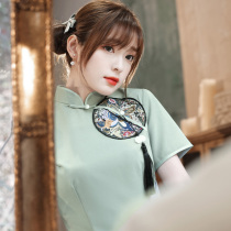 Cheongsam young high-end temperament 2021 summer new dress slim slim short solid color girl skirt