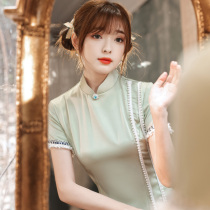 Cheongsam young high-end temperament solid color young girl 2021 new spring cheongsam skirt short summer