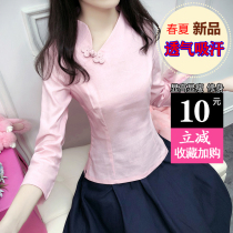 Spring and summer new Tang dress female young girl top Chinese short retro Hanfu Chinese style cheongsam top