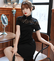 Cheongsam short slim sexy lace 2020 new slim black modified spring cheongsam skirt summer dress