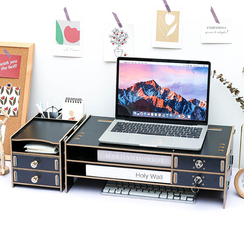 Laptop Heightening Stand with Lock, Cooling, Office Dormitory Gaming Desktop Storage, Can Hold Keyboard