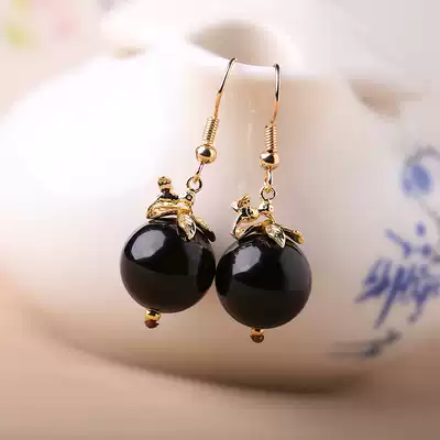 Simple fashion earrings National style black agate drop earrings women's retro super fairy quality earrings wild ornaments ear clip