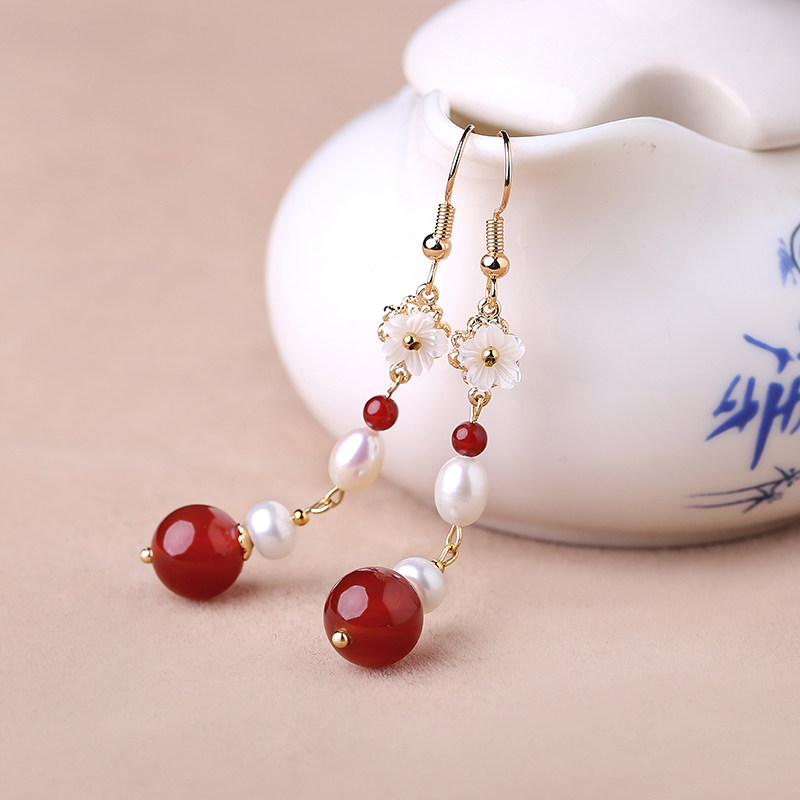 Conspicually thin earrings female net red national wind ornaments Manau earbuds pearls retro-eared with long version of super-fairy ear clips
