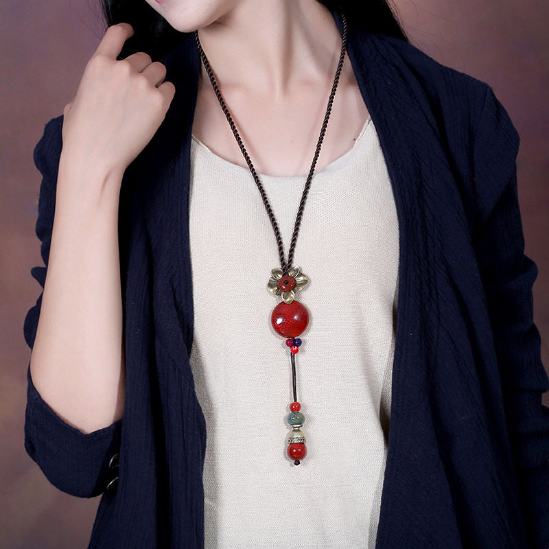 Smoke Rain Jiangnan Retro Necklace Long Version Women 100 Matching Accessories Woolen Clothing Chain Hanging Pendant Brief Chain Sub Adornment