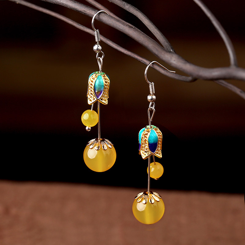 Earrings temperament long version earrings pendant jewelry Chinese national style retro drop earrings female round face suitable for super fairy fashion