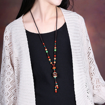 Ethnic style necklace Joker hanging ornaments clothes accessories Bodhi pendant decorations long retro sweater chain women