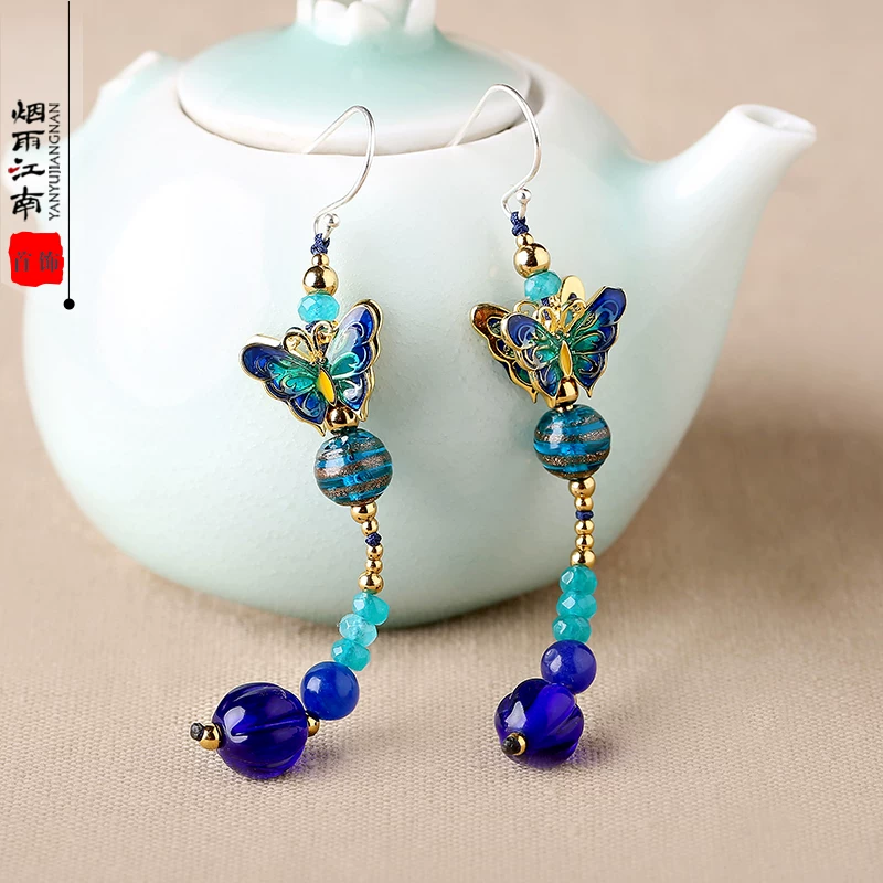 Genuine accessory, retro ethnic long earrings, ethnic style, city style, bright catchy style, Chinese style