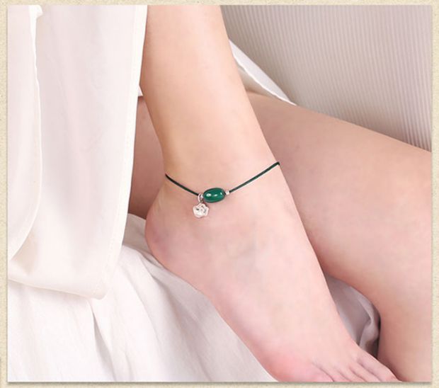 Yan Yu Jiangnan vòng chân s925 bạc xanh mã não nữ đơn giản dệt tay trang sức sinh viên chuỗi chân gió quốc gia cửa hàng phụ kiện