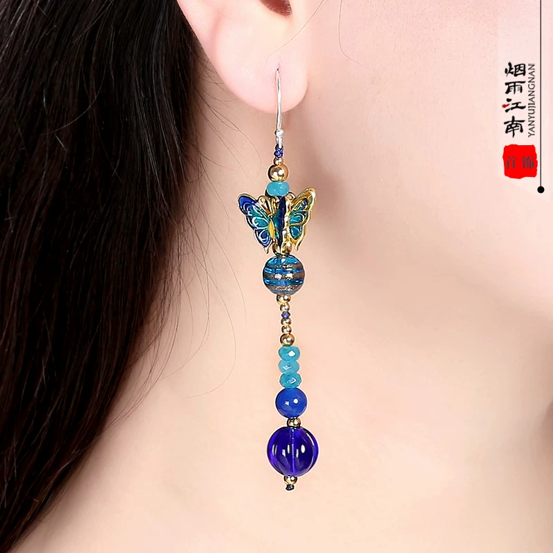 Genuine accessory, retro ethnic long earrings, ethnic style, city style, bright catchy style, Chinese style