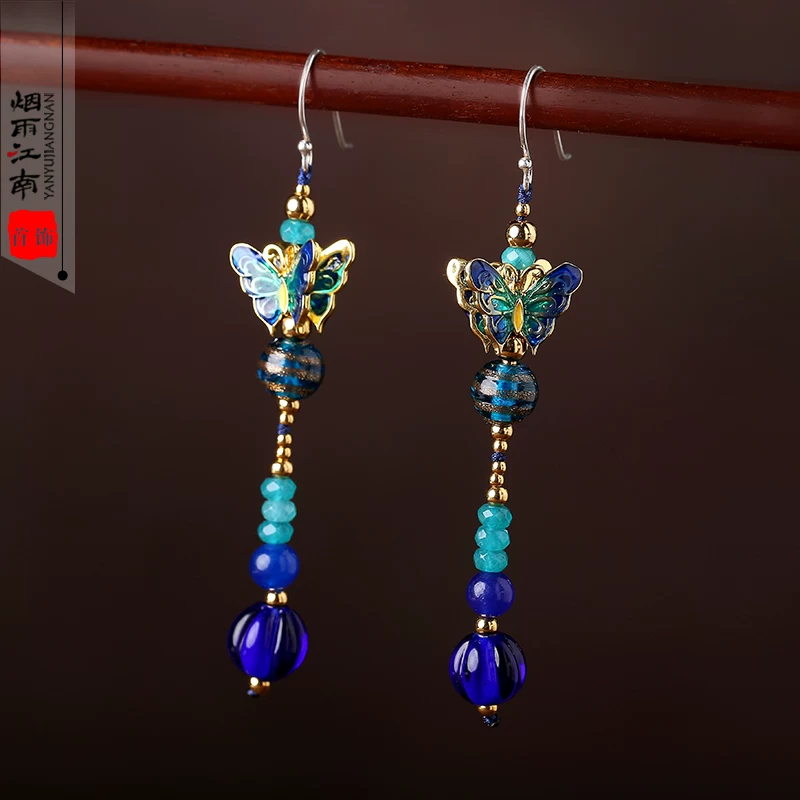 Genuine accessory, retro ethnic long earrings, ethnic style, city style, bright catchy style, Chinese style
