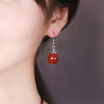 Temperament earrings red agate earrings advanced sense antique retro red ethnic style earrings with cheongsam female Chinese style