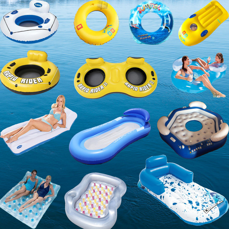 Four people in water recreational floating chair floating floating bed water sofa swimming net red cloth floating floating floating