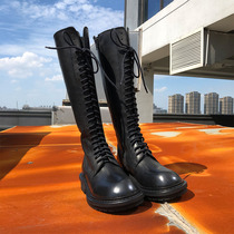 ann boots (light and salt) high-barrel knight boots martin boots women's boots motorcycle riding boots lace-up leather