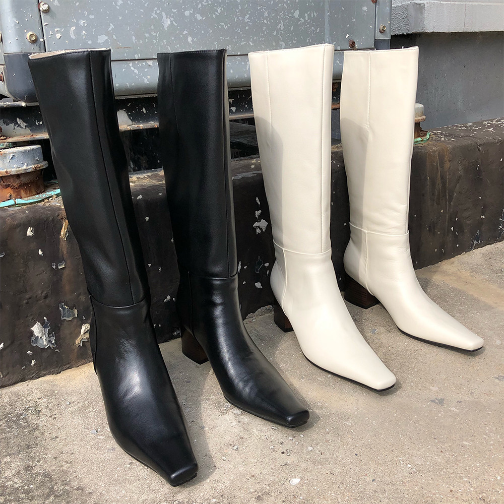 A W pointed (black and white) riding boots 2020 genuine leather high cylinder boots with sleeves long boots High heel horse boots female