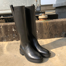 2021 New (Late Star) Coarse-heeled Leather Knight Boots Flat-bottomed Long Boots Martins Women's Long Boots High Tube