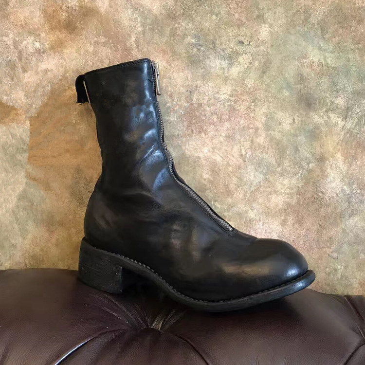 Guidi (embossed) handmade mid-barrel boots PL2 front zippered leather flat women's boots vintage Martin boots 310