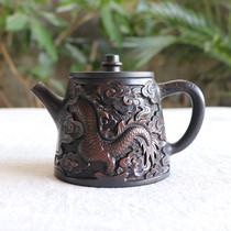Kung Fu tea set tea ceremony accessories purple pottery teapot pure hand-embossed carved pot Yunnan Jianshui black pottery large single pot