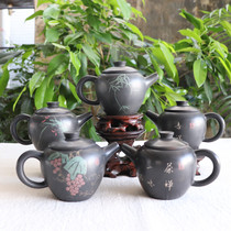 Yunnan Jianshui purple pottery tea maker kung fu tea set pure handmade single pot famous Chen Quan decorated black pottery ceramic teapot