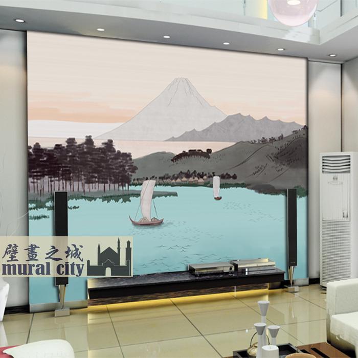 和風日本富士山壁紙日式山水小清新素雅壁紙浮世繪彩繪背景壁畫