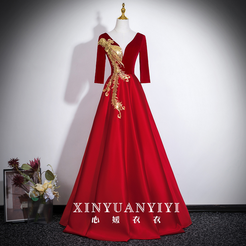 Choir Performance Costumes for Adults, Red Song Choir Conductor Attire, Host Red High-End Evening Dress, Women's Long Dress