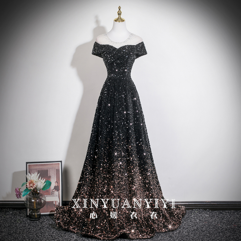 Choir Performance Costume Black One-Shoulder Conductor Evening Dress Women's High-End Light Luxury Performance Costume Performance Long Dress Choir Performance Costume Black One-Shoulder Conductor Evening Dress Women's High-End Light Luxury Performance Costume Performance Long Dress