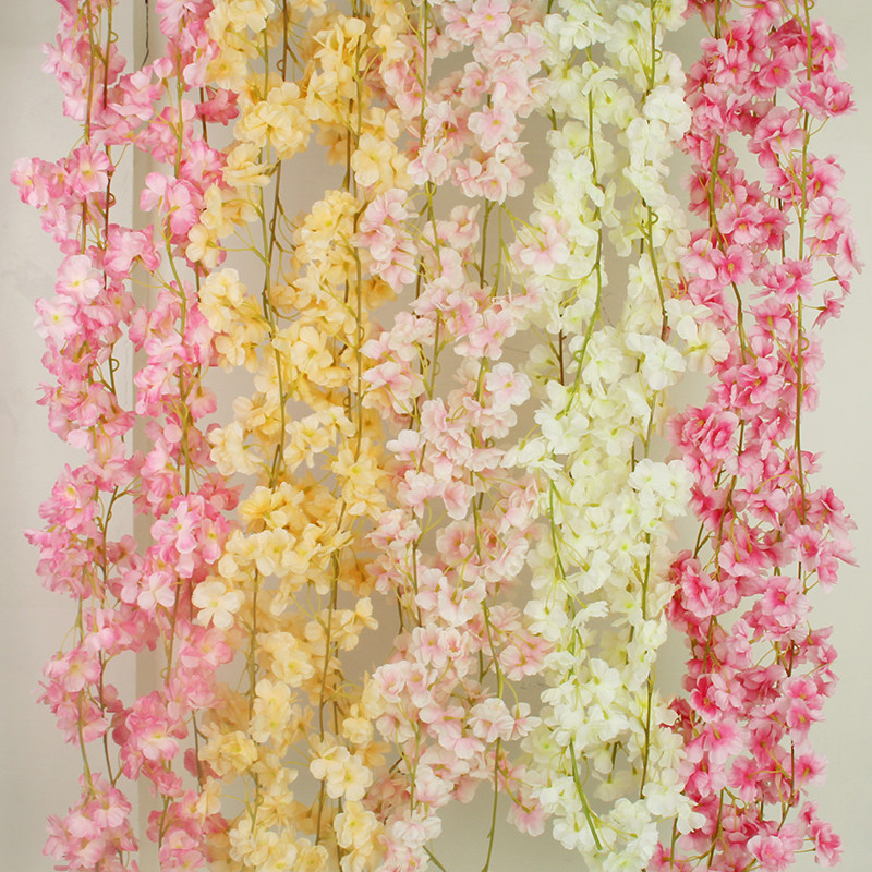 Fake flower vines Cherry Blossom Wedding Flower Emulation Balustrade Decoration Winding Air Conditioning Piping Vines Plastic Wall-to-wall Flower Strips Trees