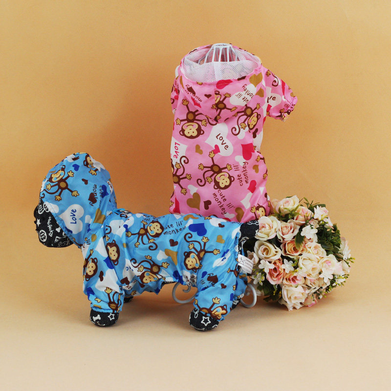 Dog clothes monkey spring clothes Teddy puppy pet clothes new double-layer four-legged waterproof dog raincoat