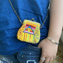 New more-Thailand Chiang Mai handmade color thorn embroidery mini mouth gold bag necklace bag
