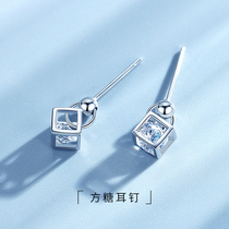 925 sterling silver moving earrings female simple super fairy exquisite short earrings Square small square candy earrings earrings