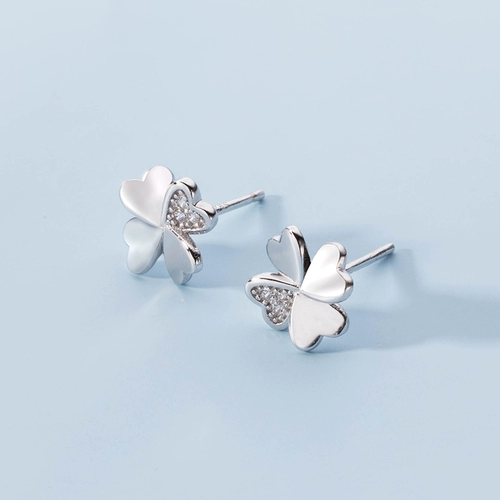 Маленькие серьги, серебро 925 пробы, четырехлистный клевер, популярно в интернете, в западном стиле