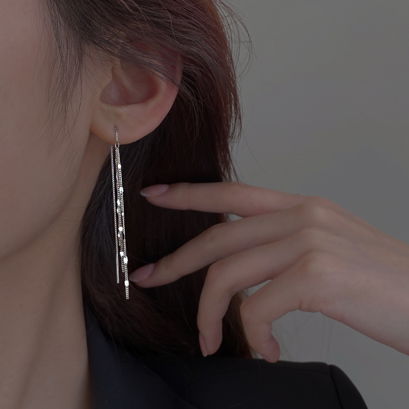 925 Pure Silver Streaming Suear Bracelet Woman Lukewarm Wind Earrings 2021 New Tide version Temperament Ear Pendant Ear