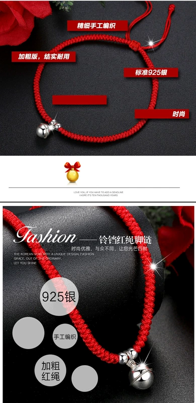 Vòng tay bạc 925 sterling nữ dây đỏ phiên bản Hàn Quốc của năm sinh viên đơn giản dệt vòng tay nam mẫu đôi