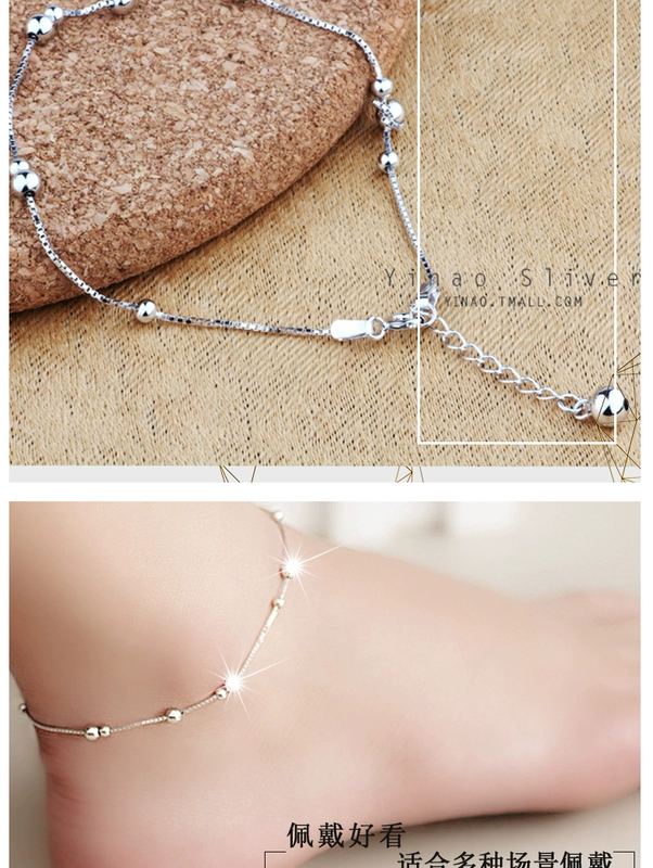 Chuyển hạt cườm bạc 925 sterling vòng chân người lớn nữ chuông nam Sen phiên bản Hàn Quốc của chuỗi mắt cá tính đơn giản