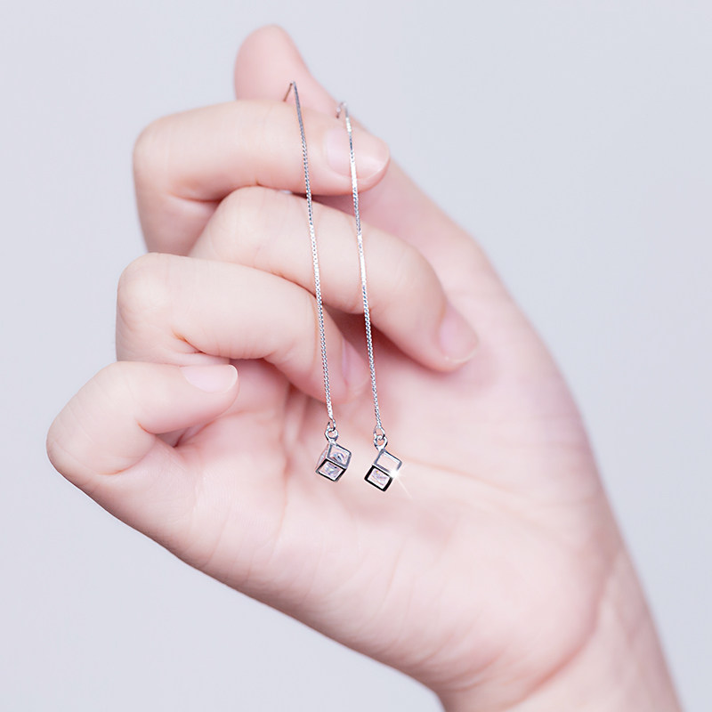 925 pure silver earring ear necklace lady Korean temperament long version earbuke pendant brief ear pin 100 hitch sueared