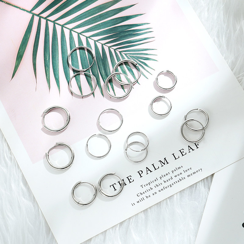 Sterling silver earrings Men's circle earrings female temperament single small circle earrings Korean hipster personality net red earrings