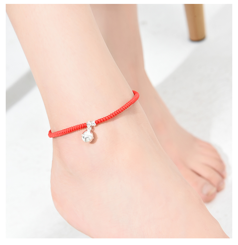 2019 mới sterling bạc đôi vòng chân nữ sinh năm đỏ dây đeo tay vòng tay chuông với âm thanh chân dây nam lắc chân nữ bạch kim